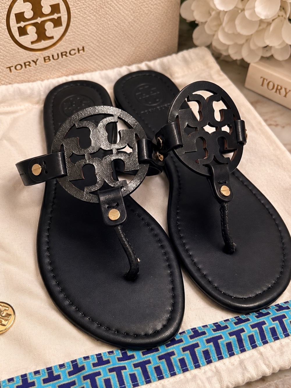 Tory Burch Black Miller Logo Sandals